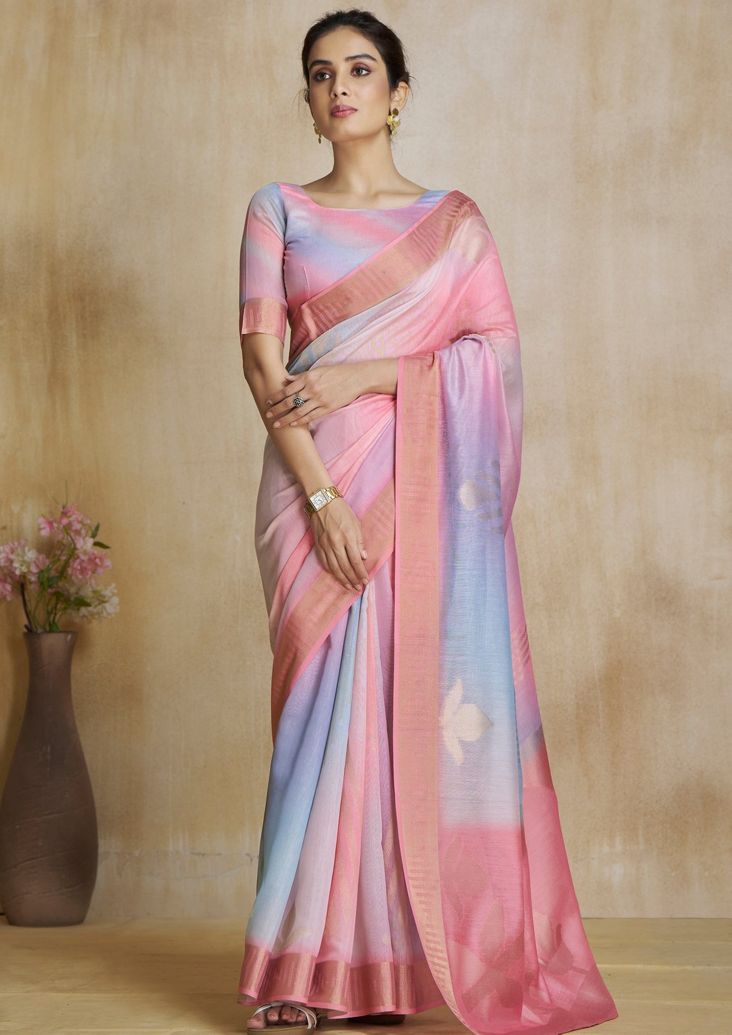 Soft Pink Digital Printed Saree