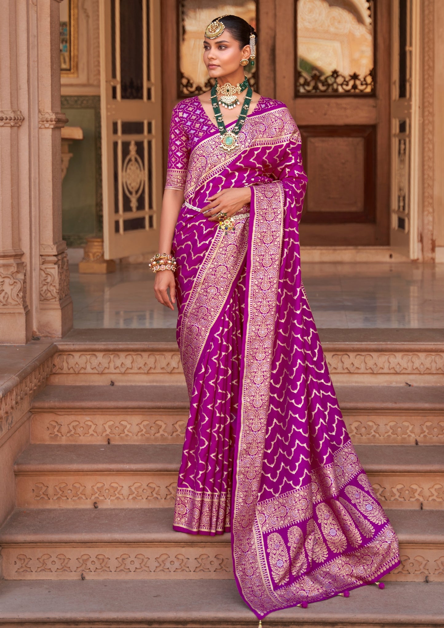 Banarasi Magenta Silk Blend Ethnic Motif Paisley Zari