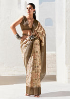 Beige silk Saree With Printed Zari Border
