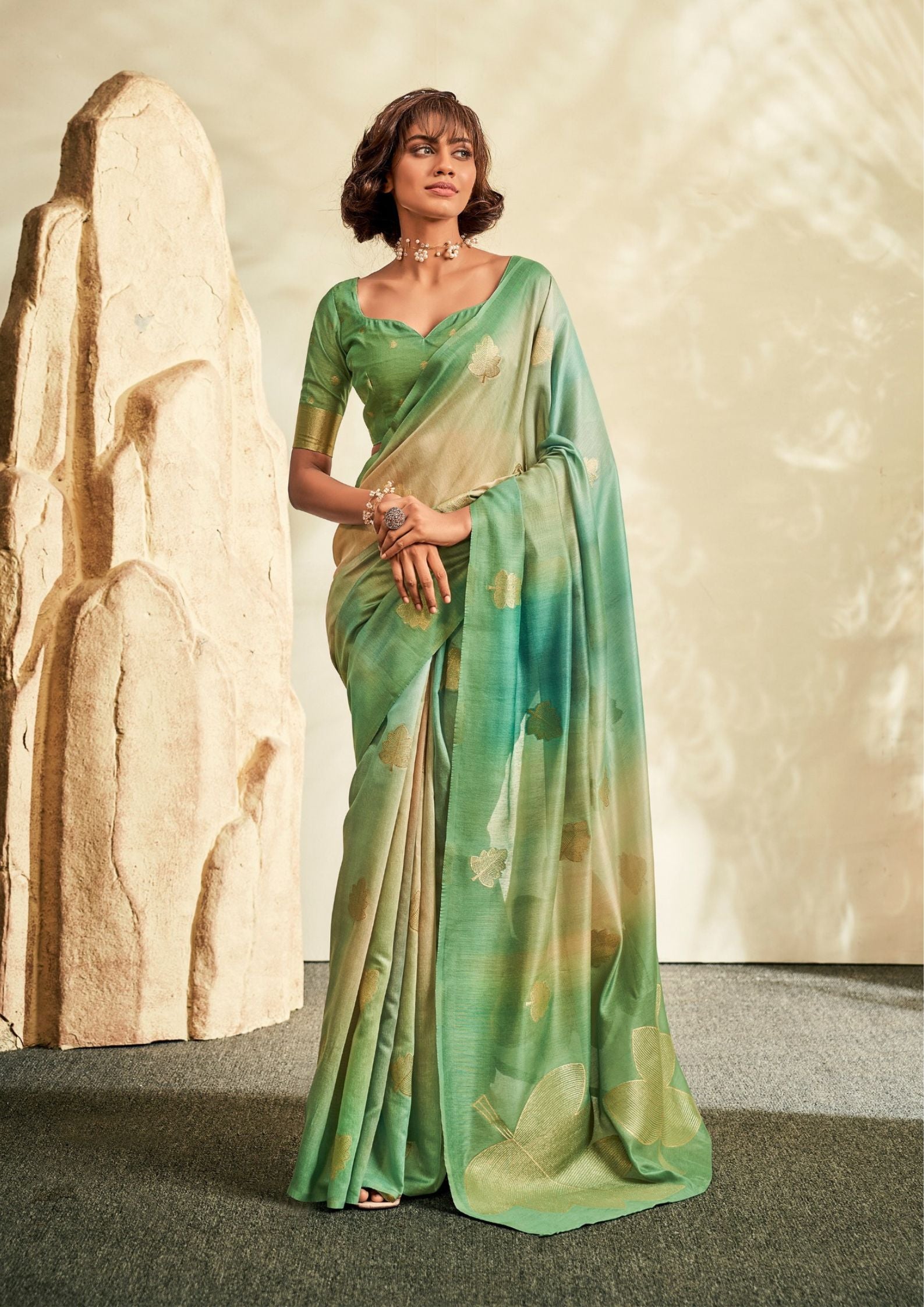 PURE HANDLOOM KHADI SILK GREEN SAAREE