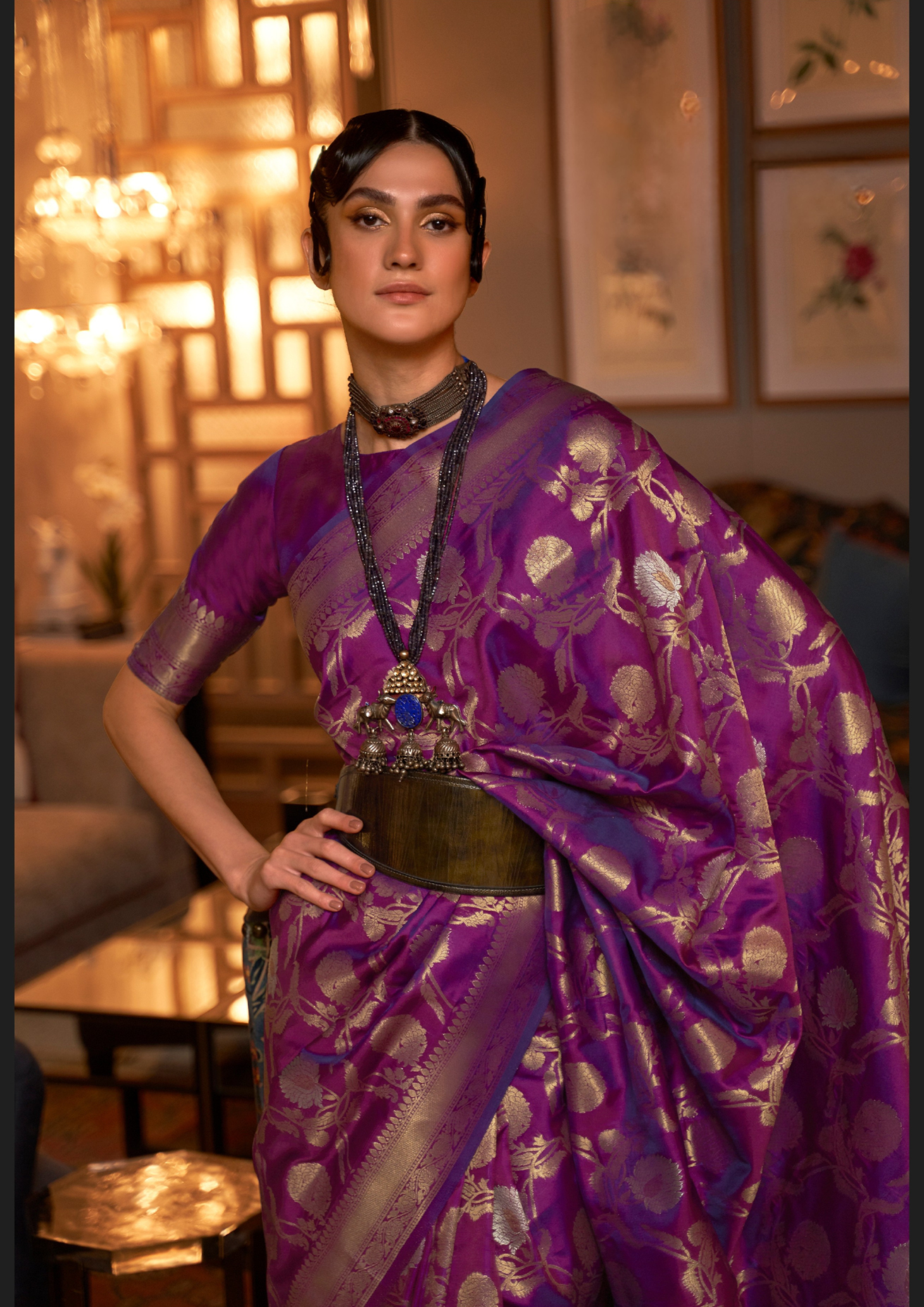 Purple handloom weaving sarees