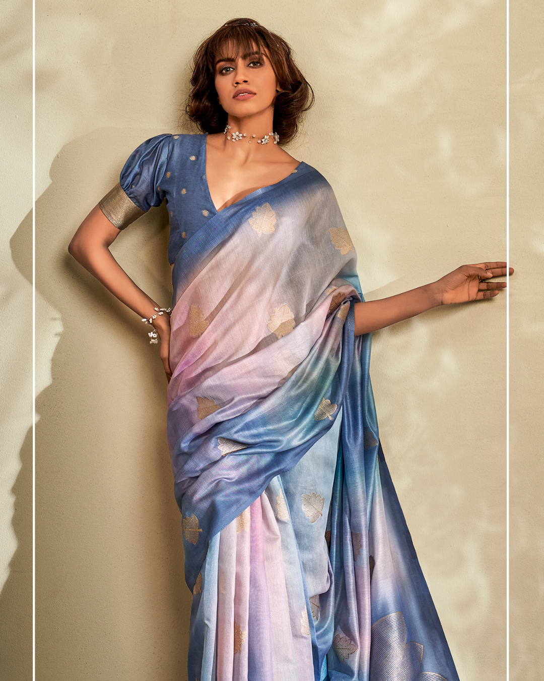 Cobalt Blue Khadi Silk Digital Print saree