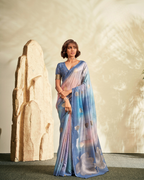 Cobalt Blue Khadi Silk Digital Print saree