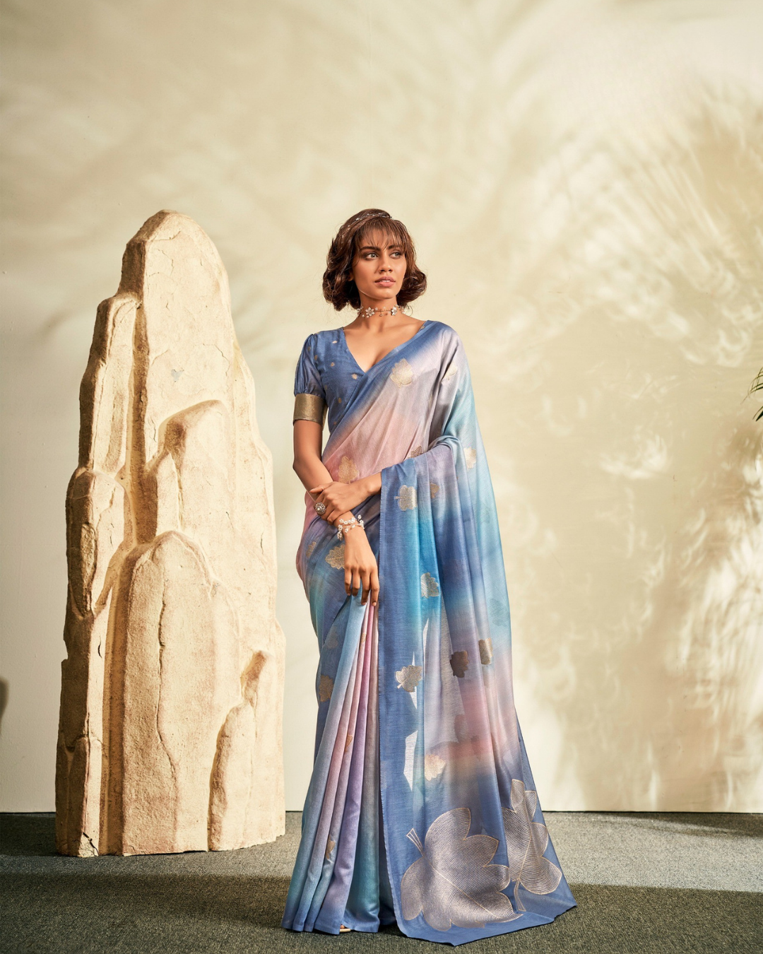 Cobalt Blue Khadi Silk Digital Print saree