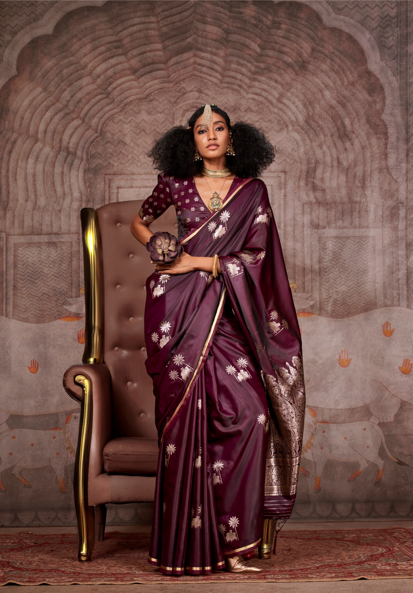 Maroon Silk Satin Pichwai Saree