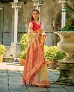 Gold soft tissue silk with zari weaving