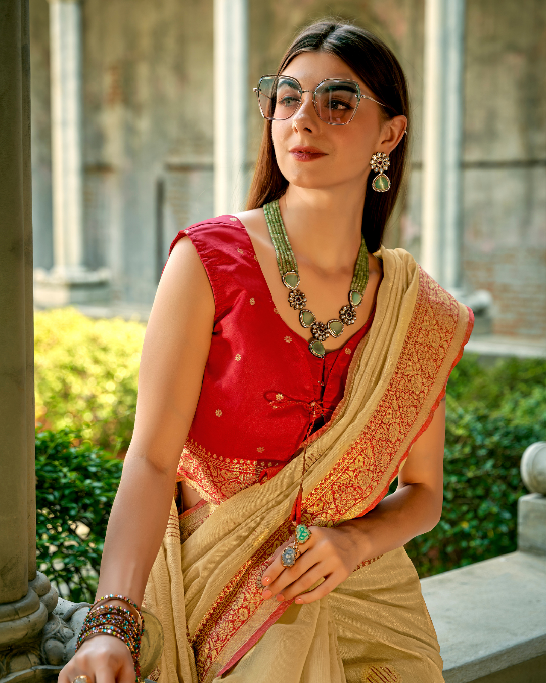 Gold soft tissue silk with zari weaving