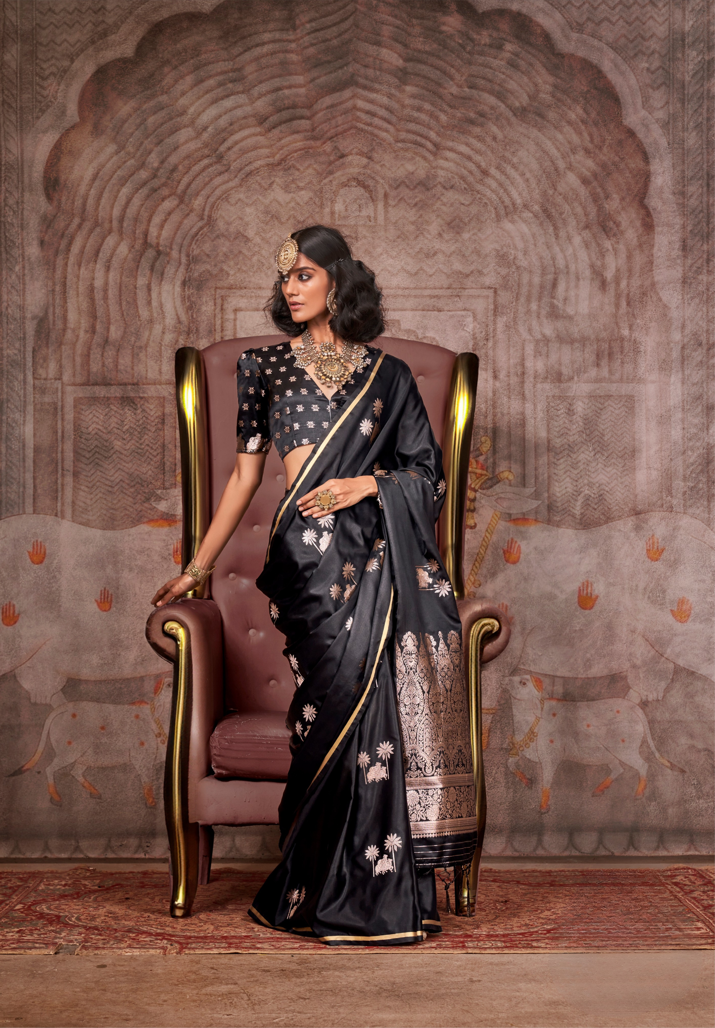 Black Satin Silk Pichwai Saree