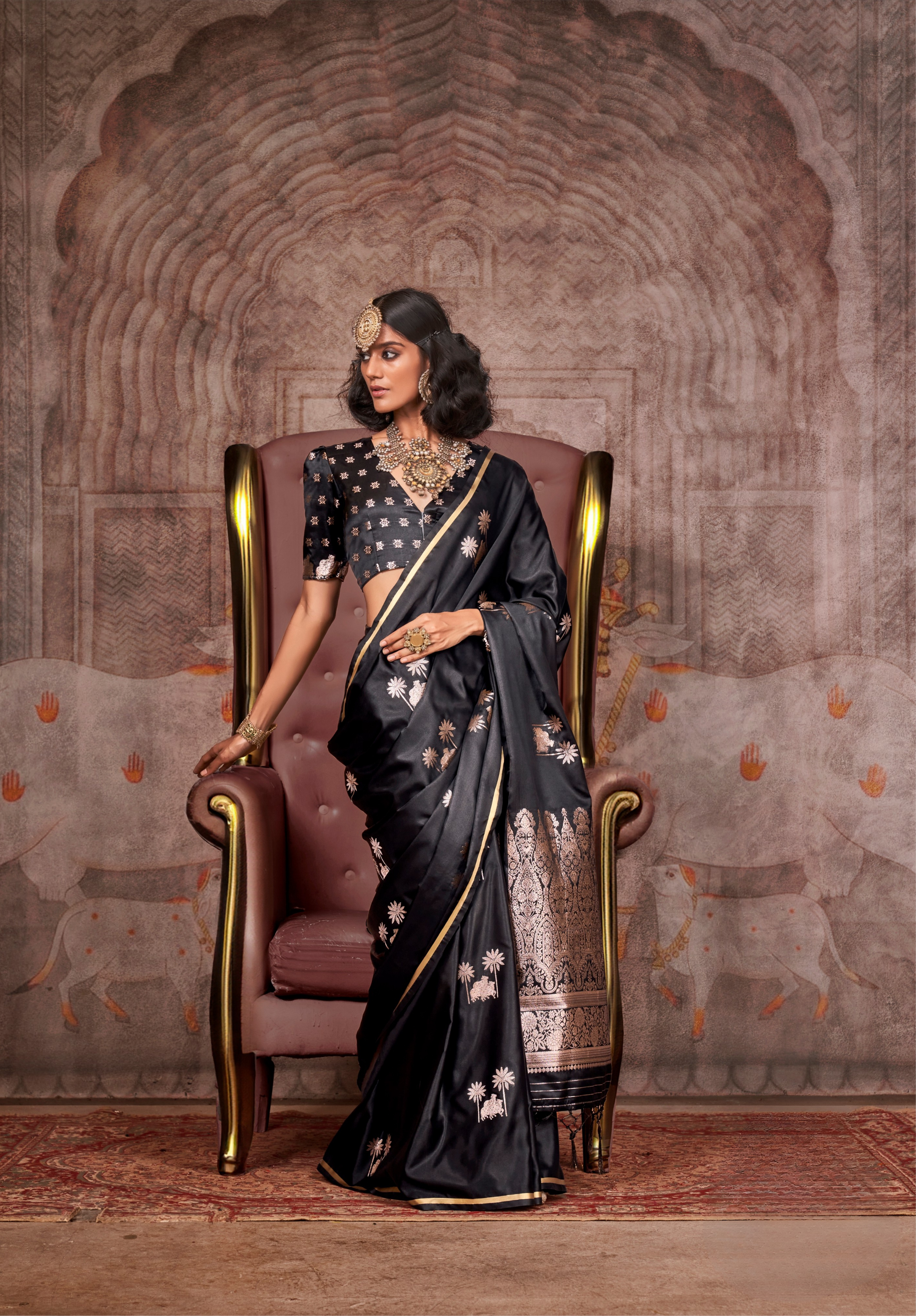 Black Satin Silk Pichwai Saree