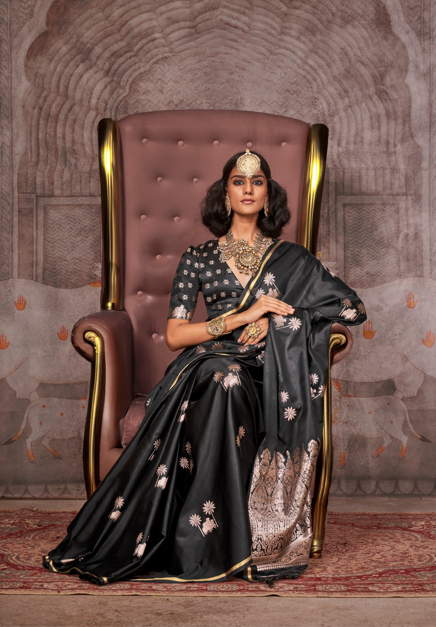 Black Satin Silk Pichwai Saree