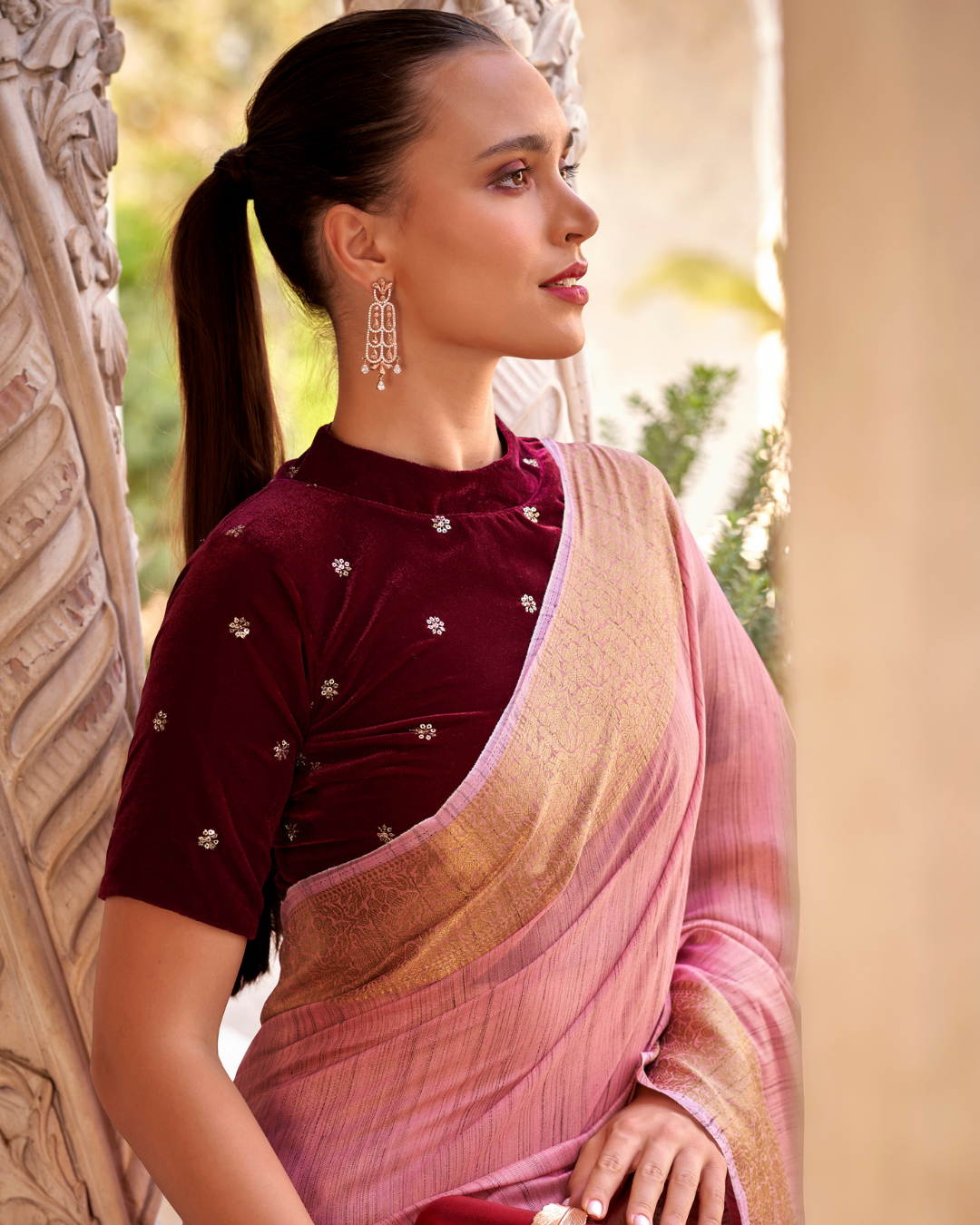 Pink Linen tissue saree