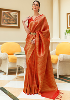 Kanjivaram Orange Sequins Handloom Weaving Saree