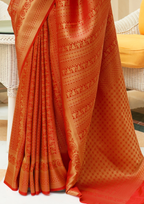 Kanjivaram Orange Sequins Handloom Weaving Saree