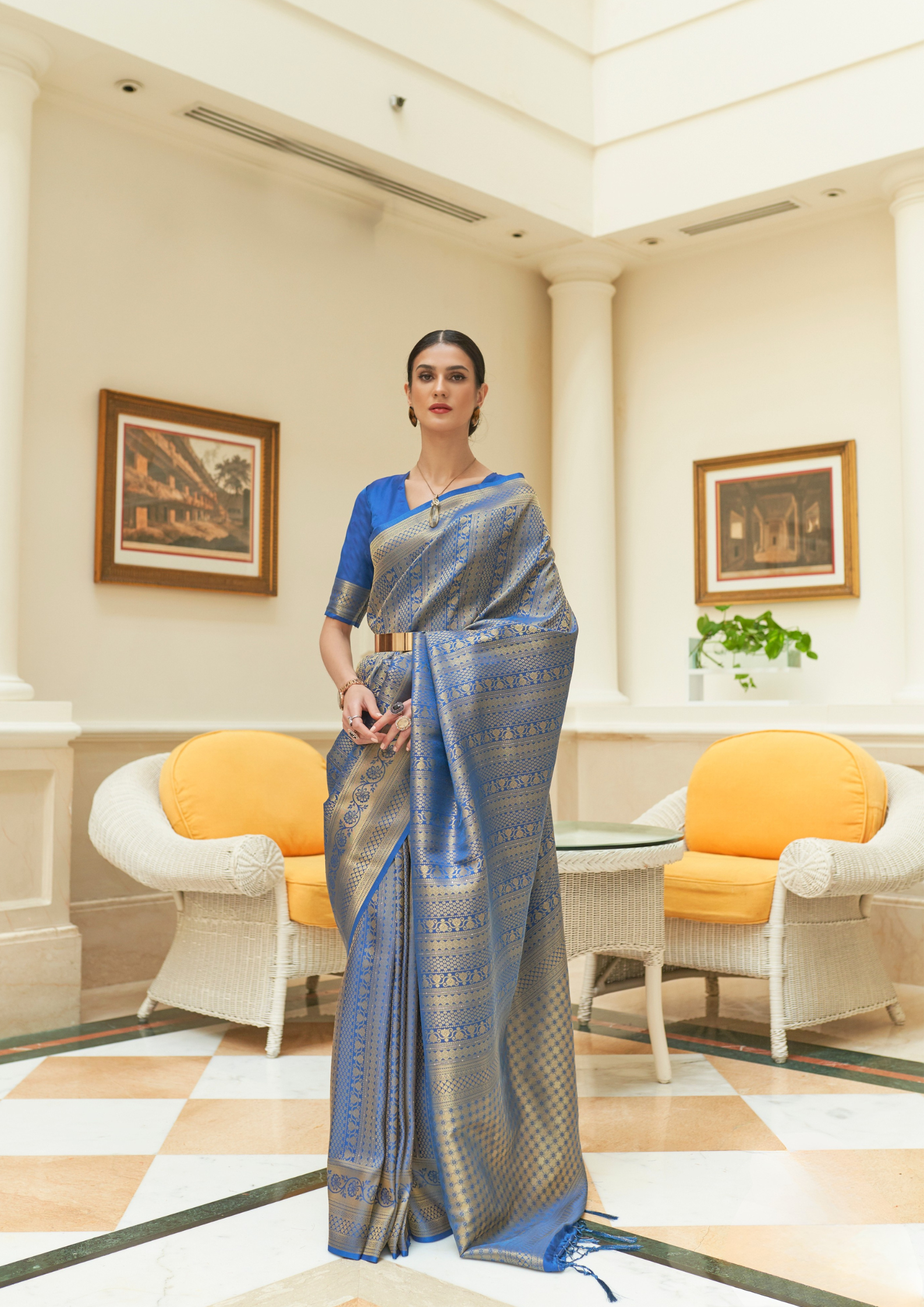 Kanjivaram Blue Sequins Handloom Weaving Saree