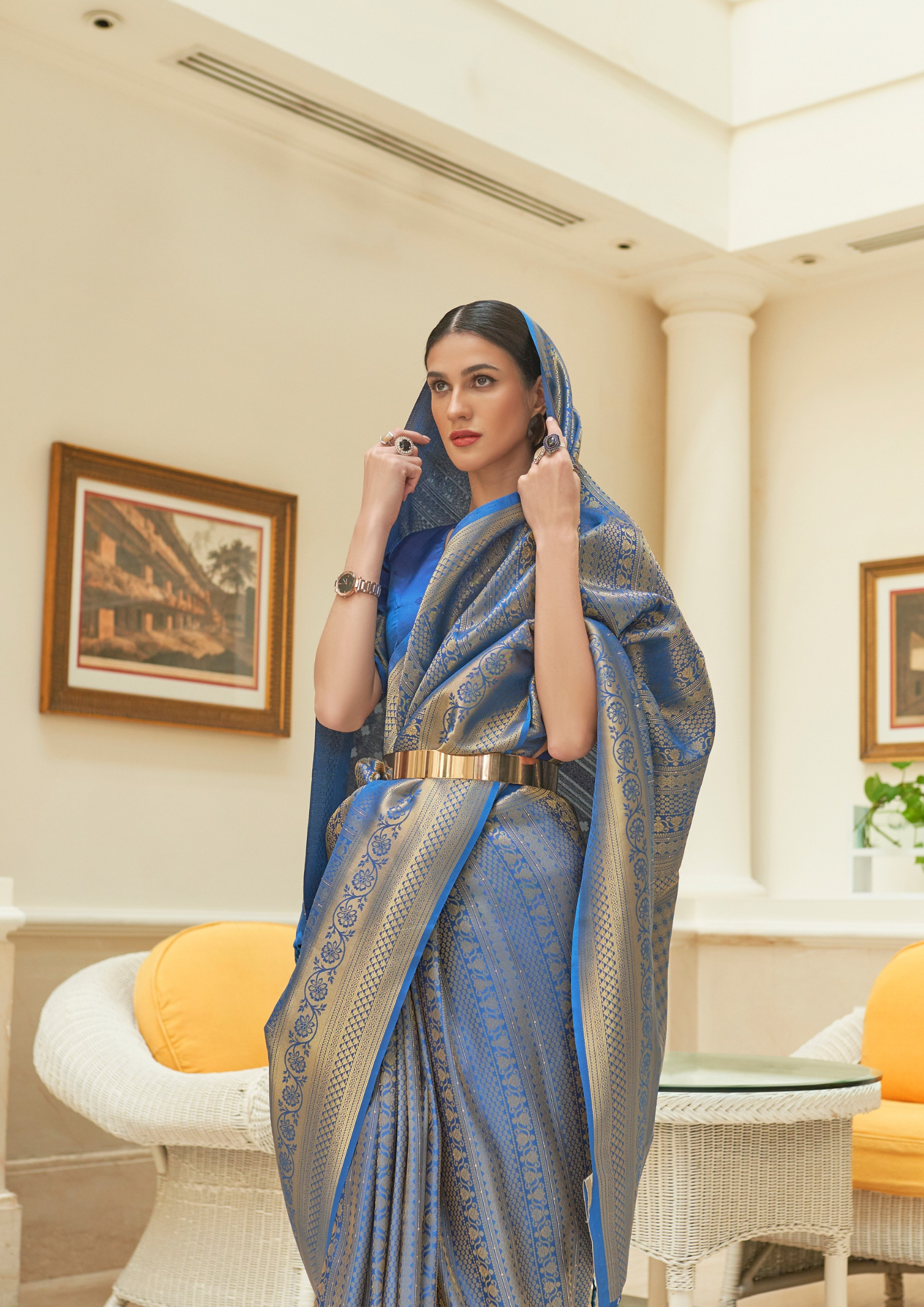 Kanjivaram Blue Sequins Handloom Weaving Saree