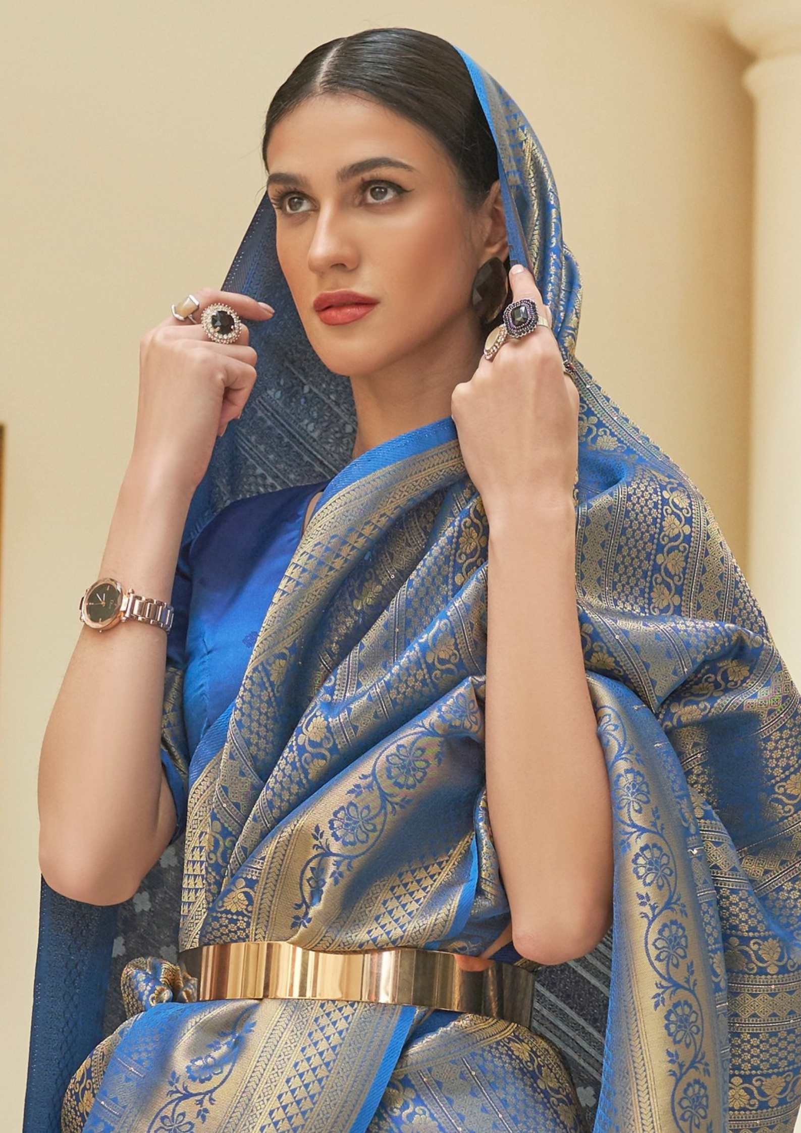 Kanjivaram Blue Sequins Handloom Weaving Saree
