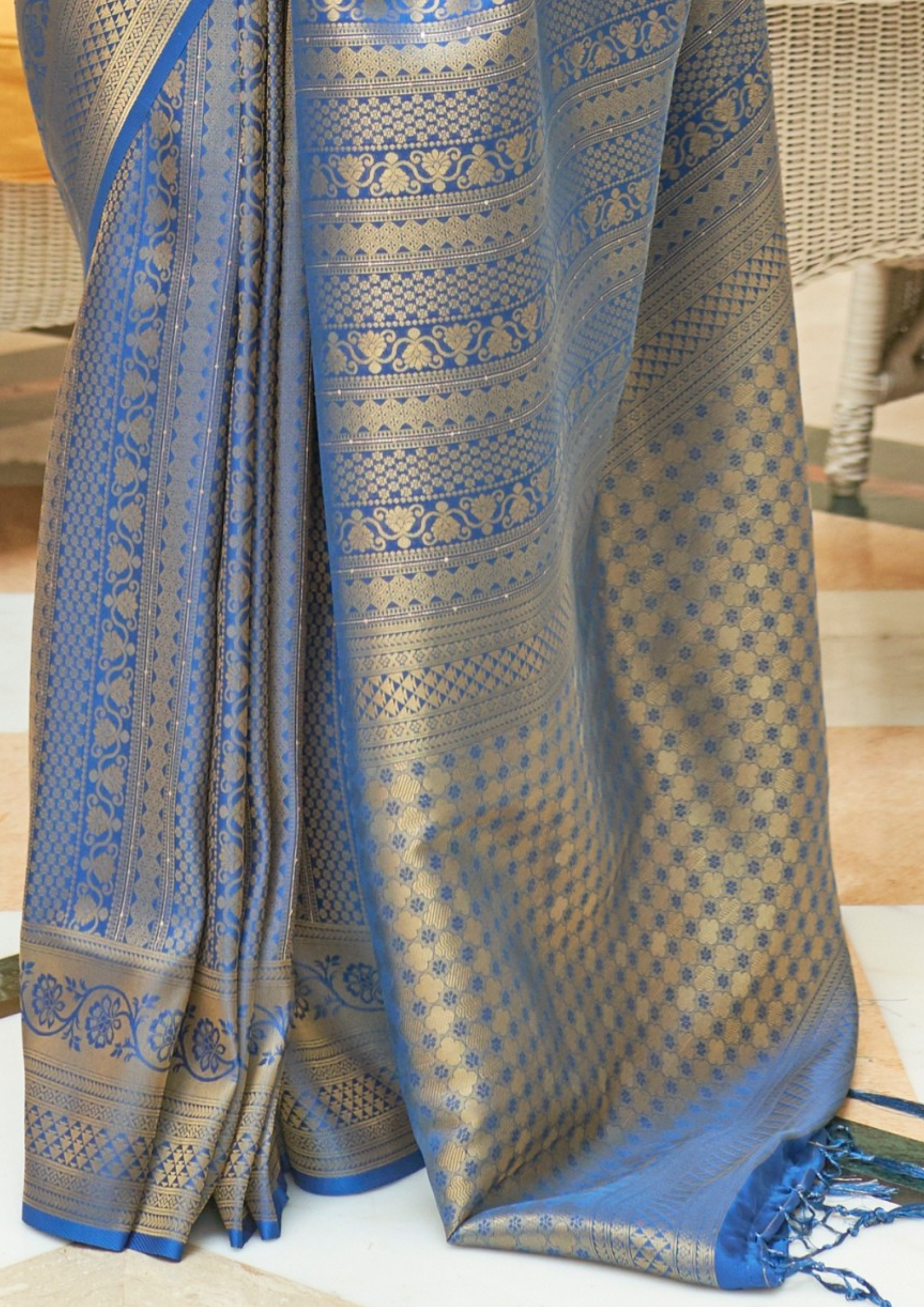 Kanjivaram Blue Sequins Handloom Weaving Saree