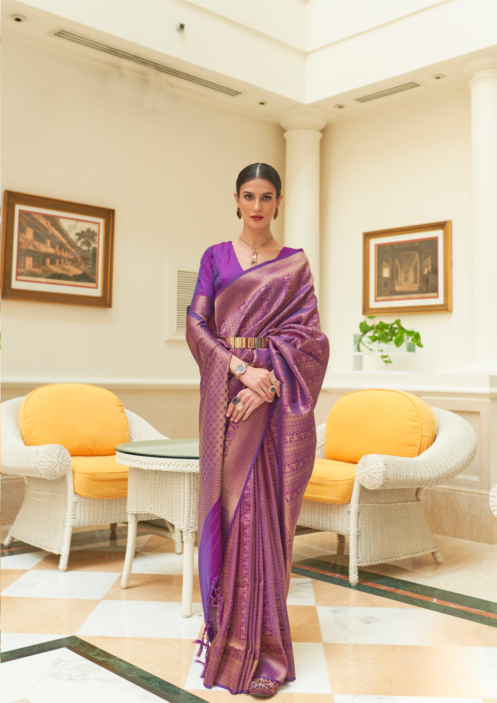 Kanjivaram Purple Sequins Handloom Weaving Saree