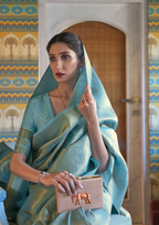 Kanjivaram BLUE HANDLOOM WEAVING SILK SAREES
