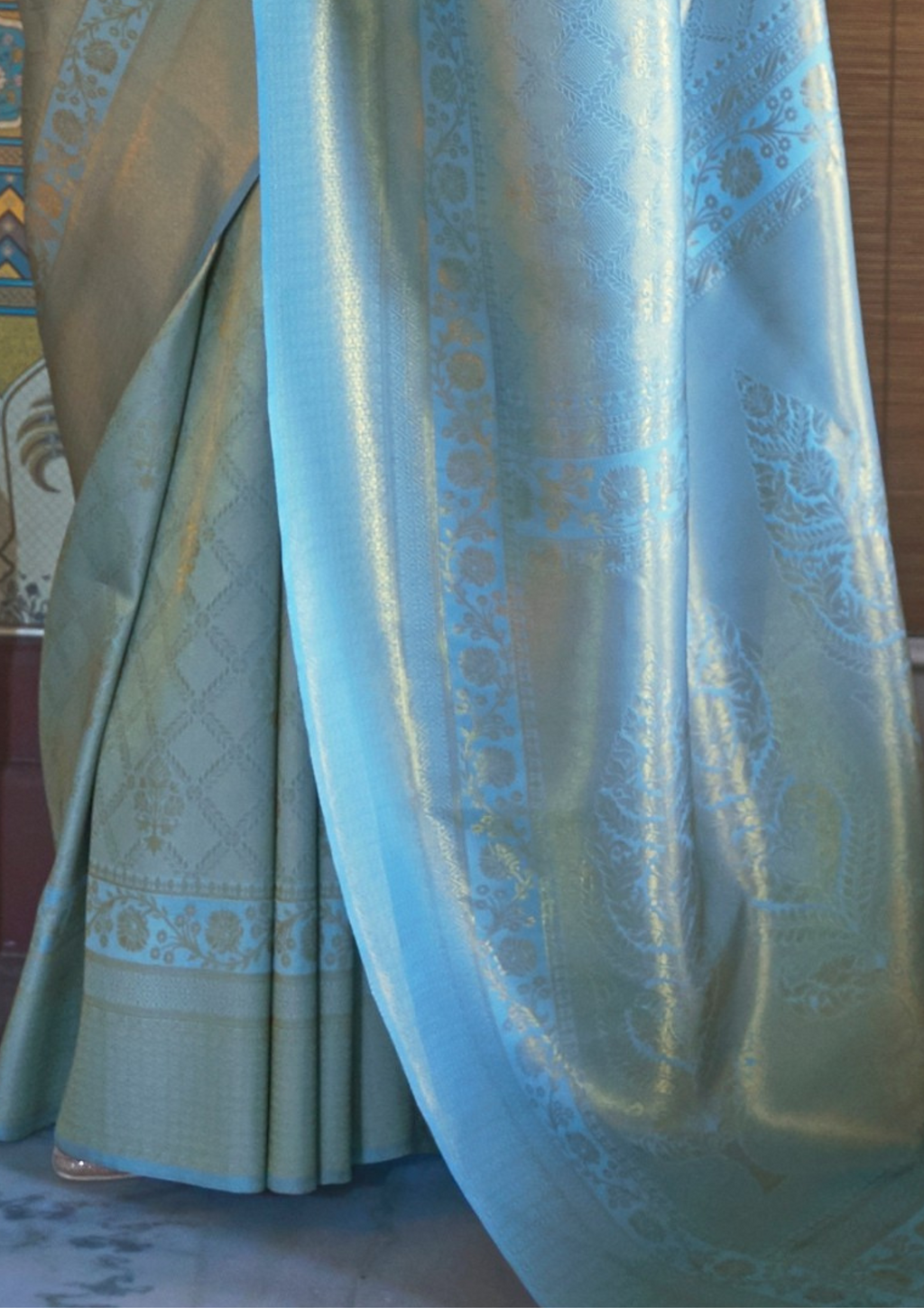 Kanjivaram BLUE HANDLOOM WEAVING SILK SAREES