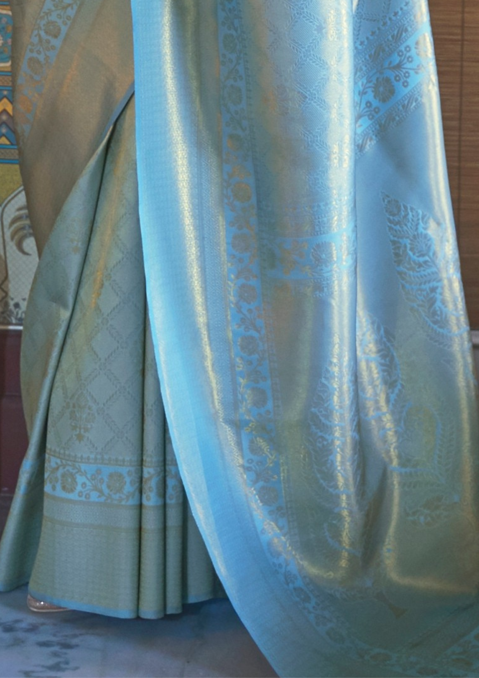 Kanjivaram BLUE HANDLOOM WEAVING SILK SAREES