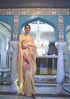 Kanjivaram GOLDEN BEIGE HANDLOOM WEAVING SILK SAREES