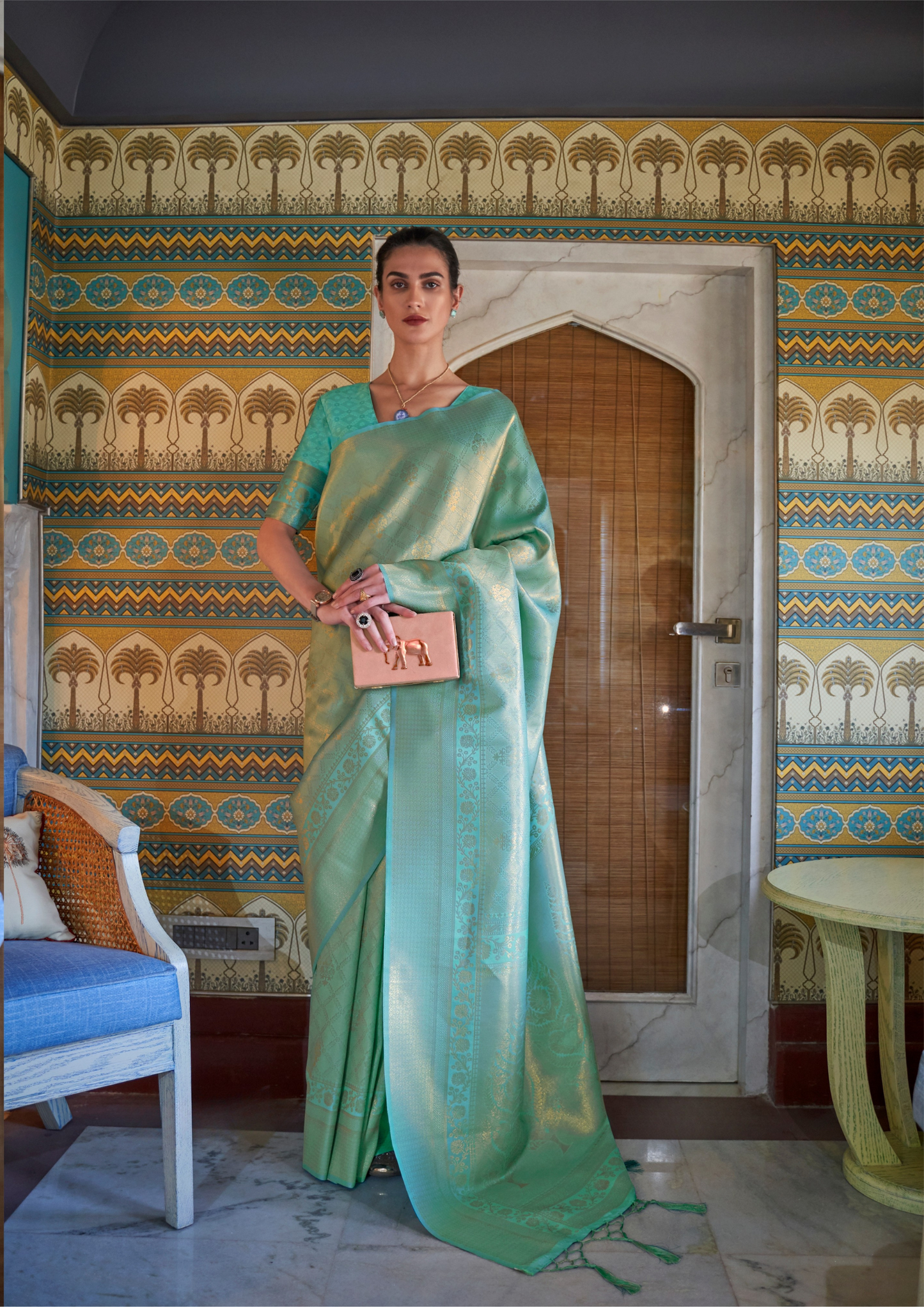Kanjivaram Green Handloom Weaving Silk Saree