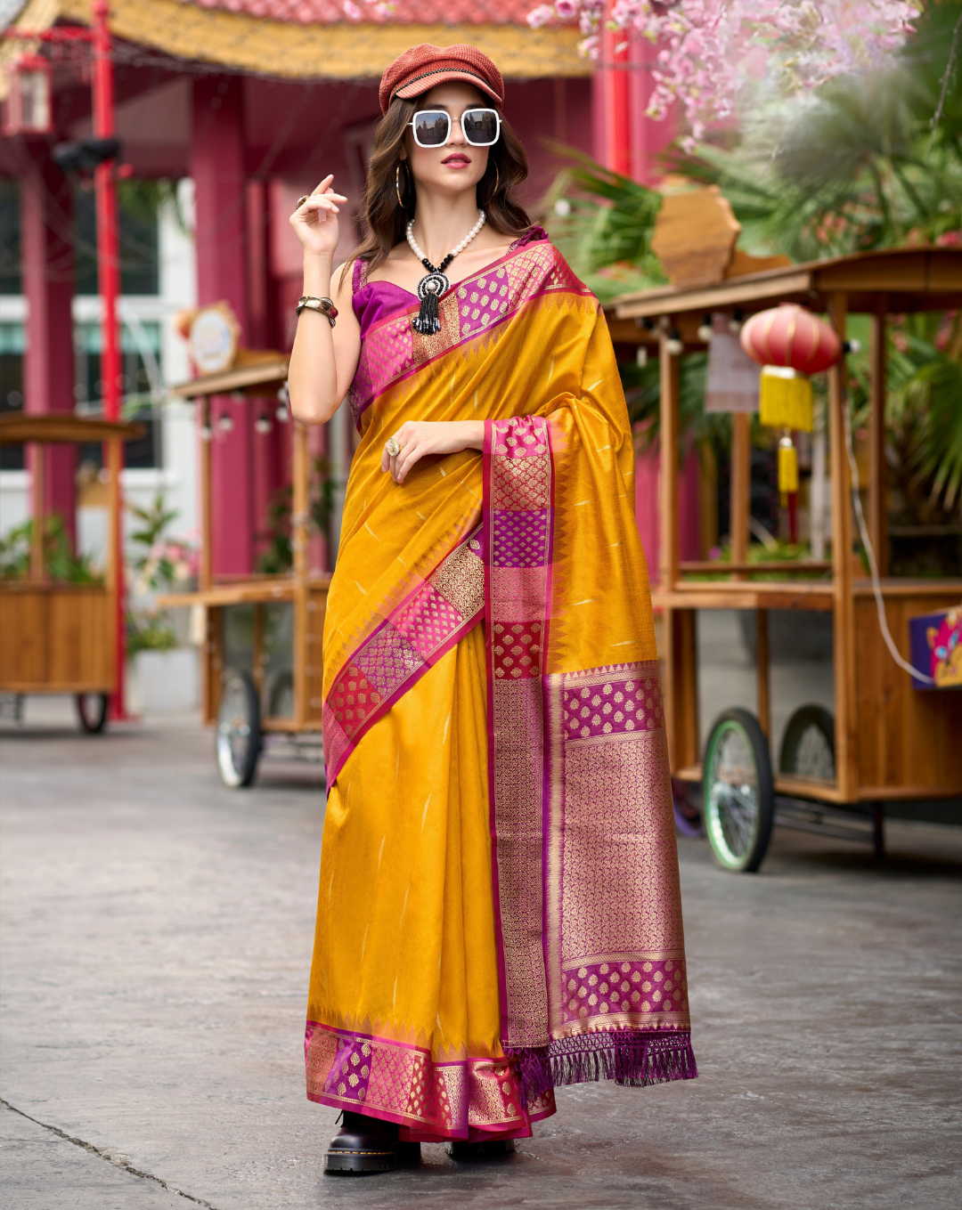 Yellow Banarasi Silk saree