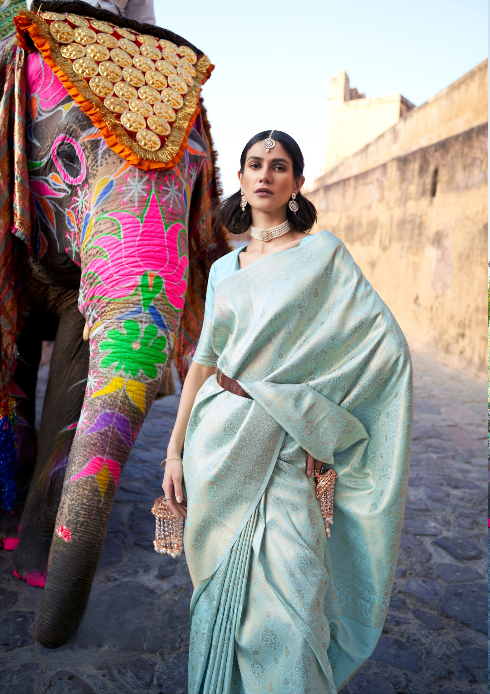 Kanjivaram PASTEL BLUE  HANDLOOM WEAVING SILK SAREES