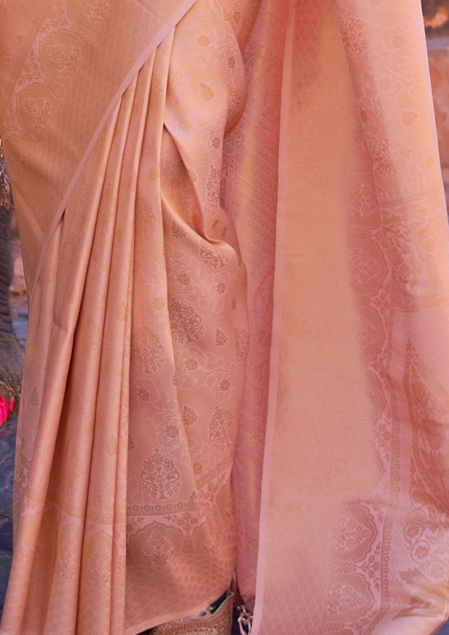 Kanjivaram PEACH PINK HANDLOOM WEAVING SILK SAREES