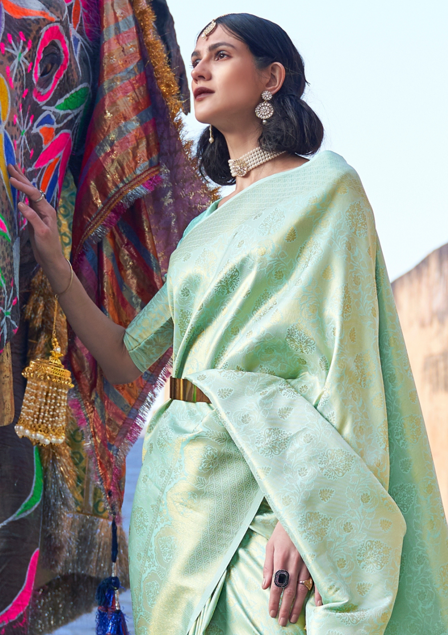 Kanjivaram MINT GREEN HANDLOOM WEAVING SILK SAREES