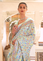 TURQUOISE BLUE KASHMIRI MODAL HANDLOOM WEAVING SILK SAREES