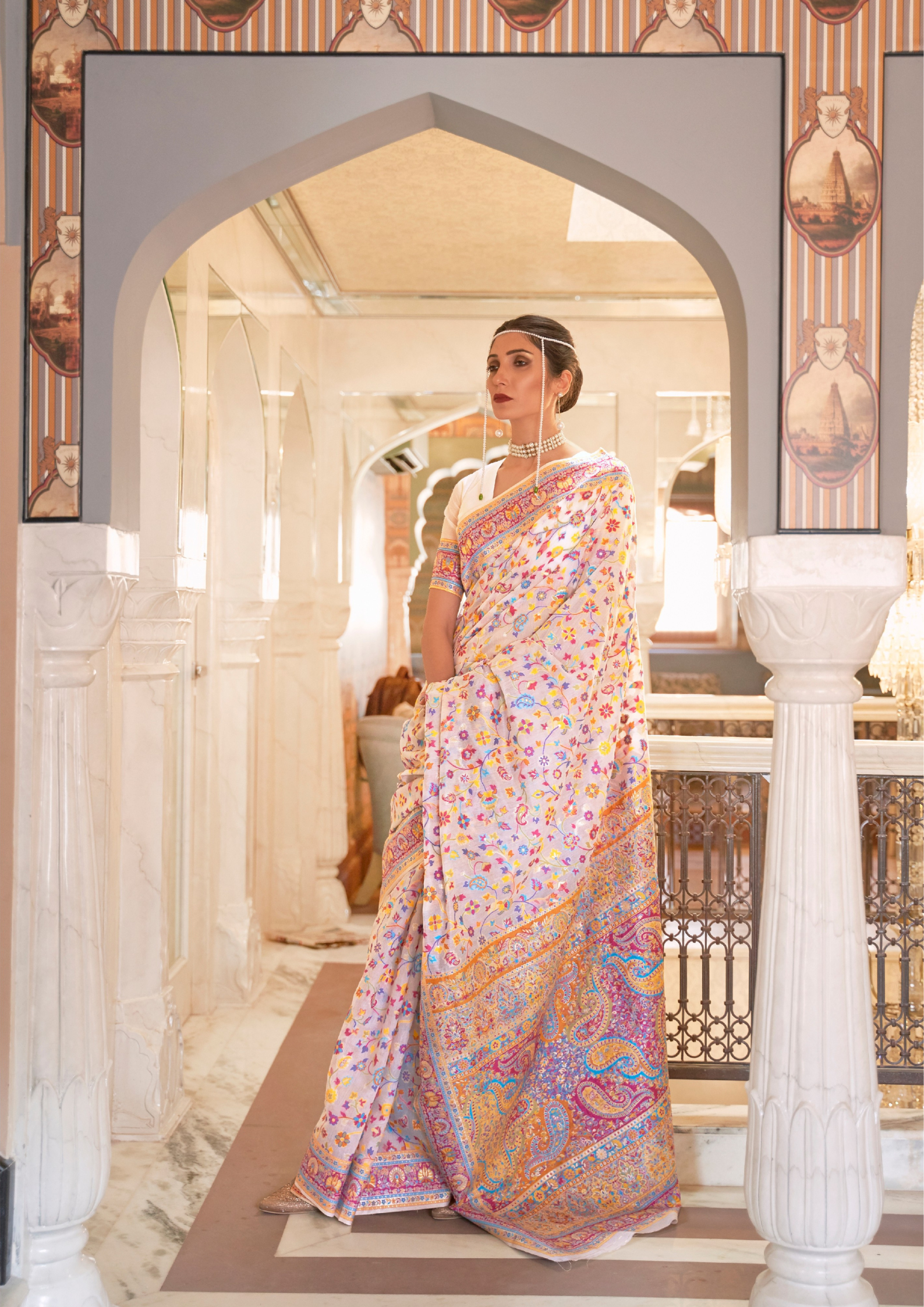 PASTEL LILAC KASHMIRI MODAL HANDLOOM WEAVING SILK SAREES