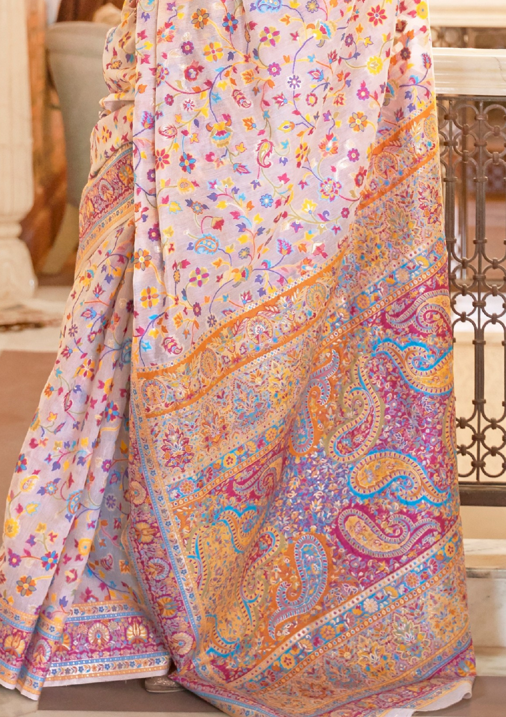 PASTEL LILAC KASHMIRI MODAL HANDLOOM WEAVING SILK SAREES