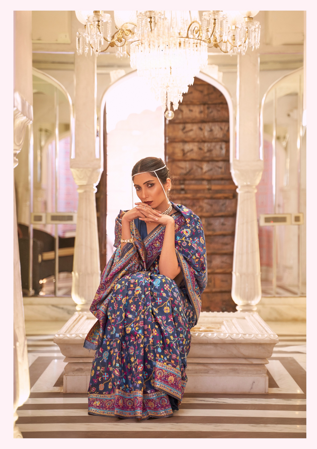 MIDNIGHT BLUE PASHMINA MODALSILK  HANDLOOM WEAVING SILK SAREES