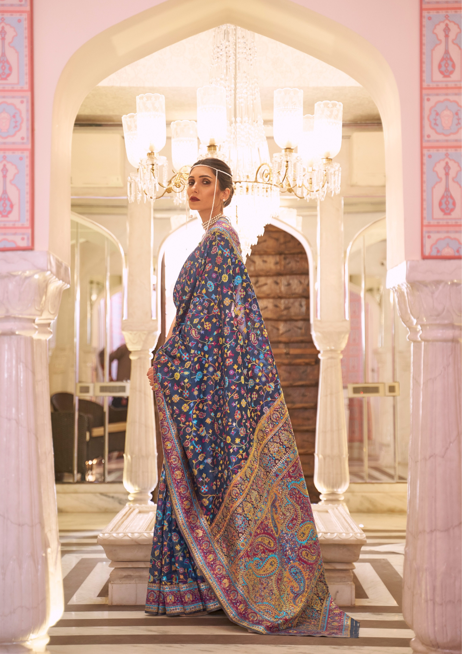 MIDNIGHT BLUE PASHMINA MODALSILK  HANDLOOM WEAVING SILK SAREES