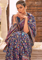 MIDNIGHT BLUE PASHMINA MODALSILK  HANDLOOM WEAVING SILK SAREES