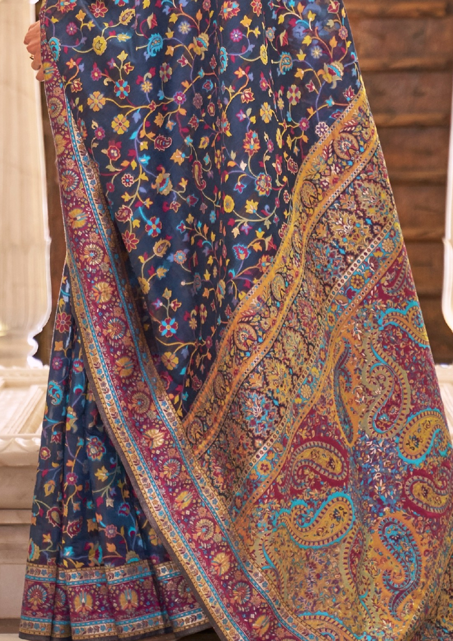 MIDNIGHT BLUE PASHMINA MODALSILK  HANDLOOM WEAVING SILK SAREES