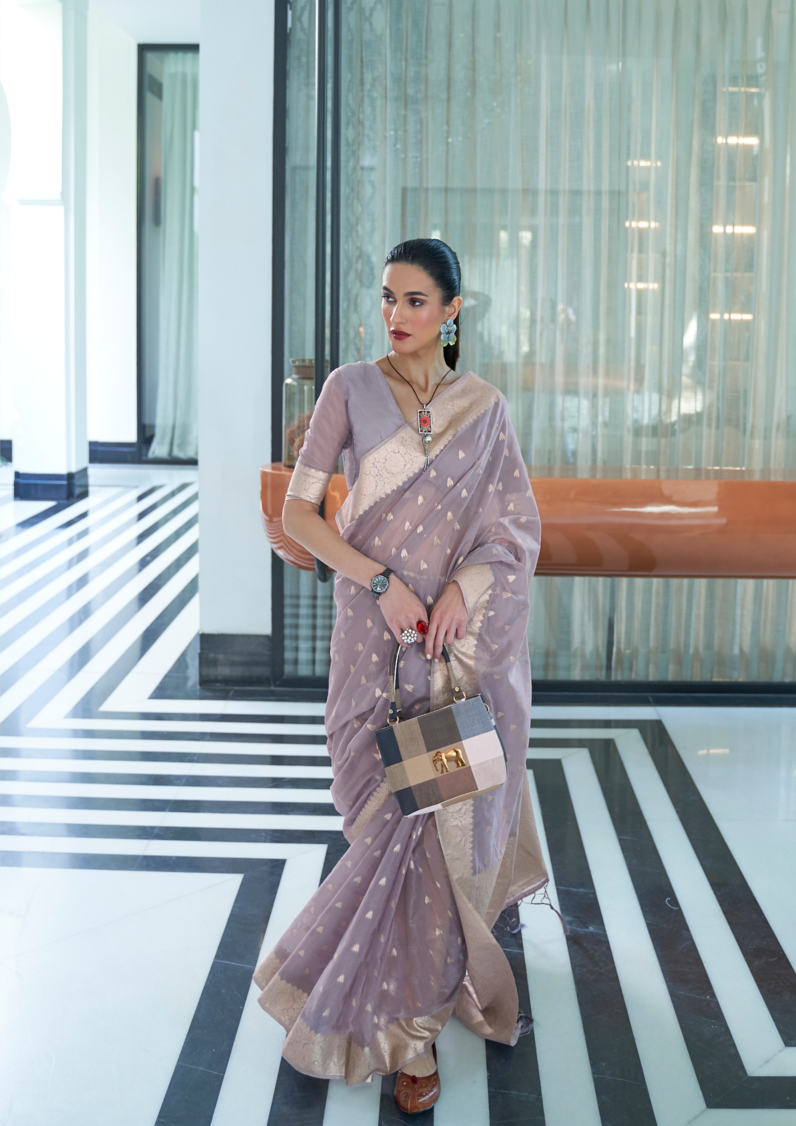 Kanjivaram PASTEL MAUVE MODAL MUKAISH HANDLOOM