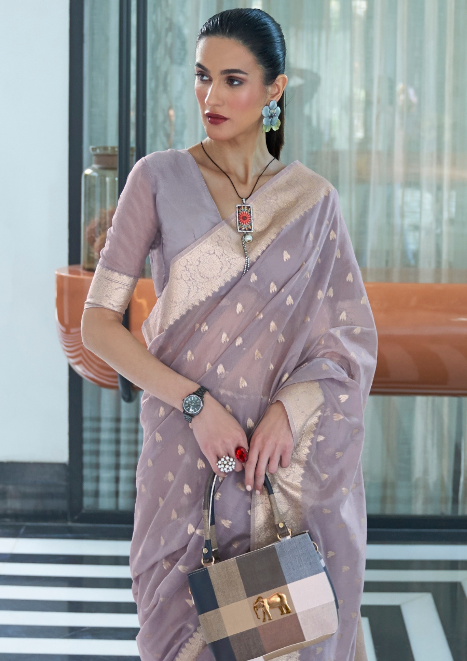 Kanjivaram PASTEL MAUVE MODAL MUKAISH HANDLOOM
