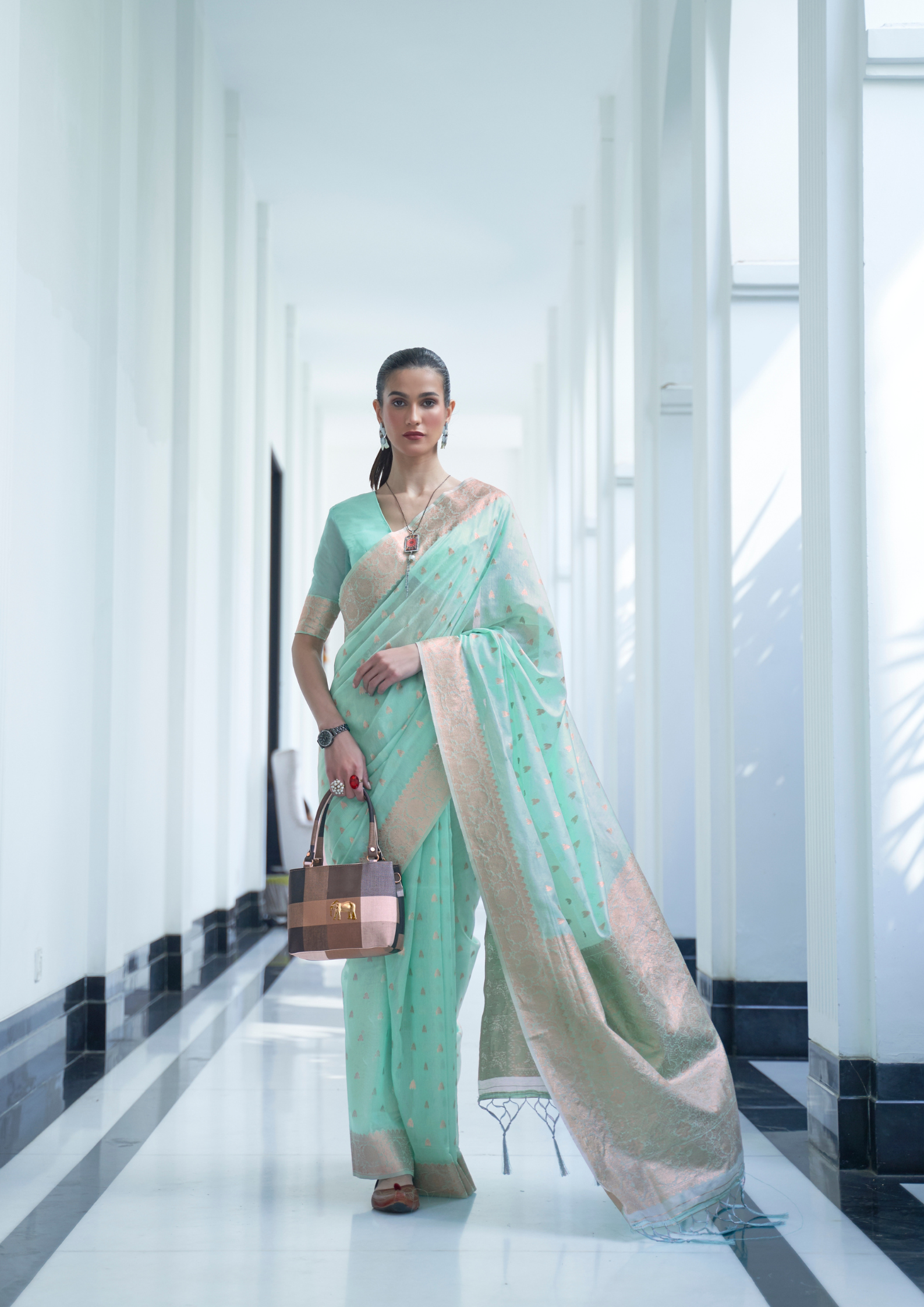 Kanjivaram PASTEL MINT GREEN MODAL MUKAISH HANDLOOM