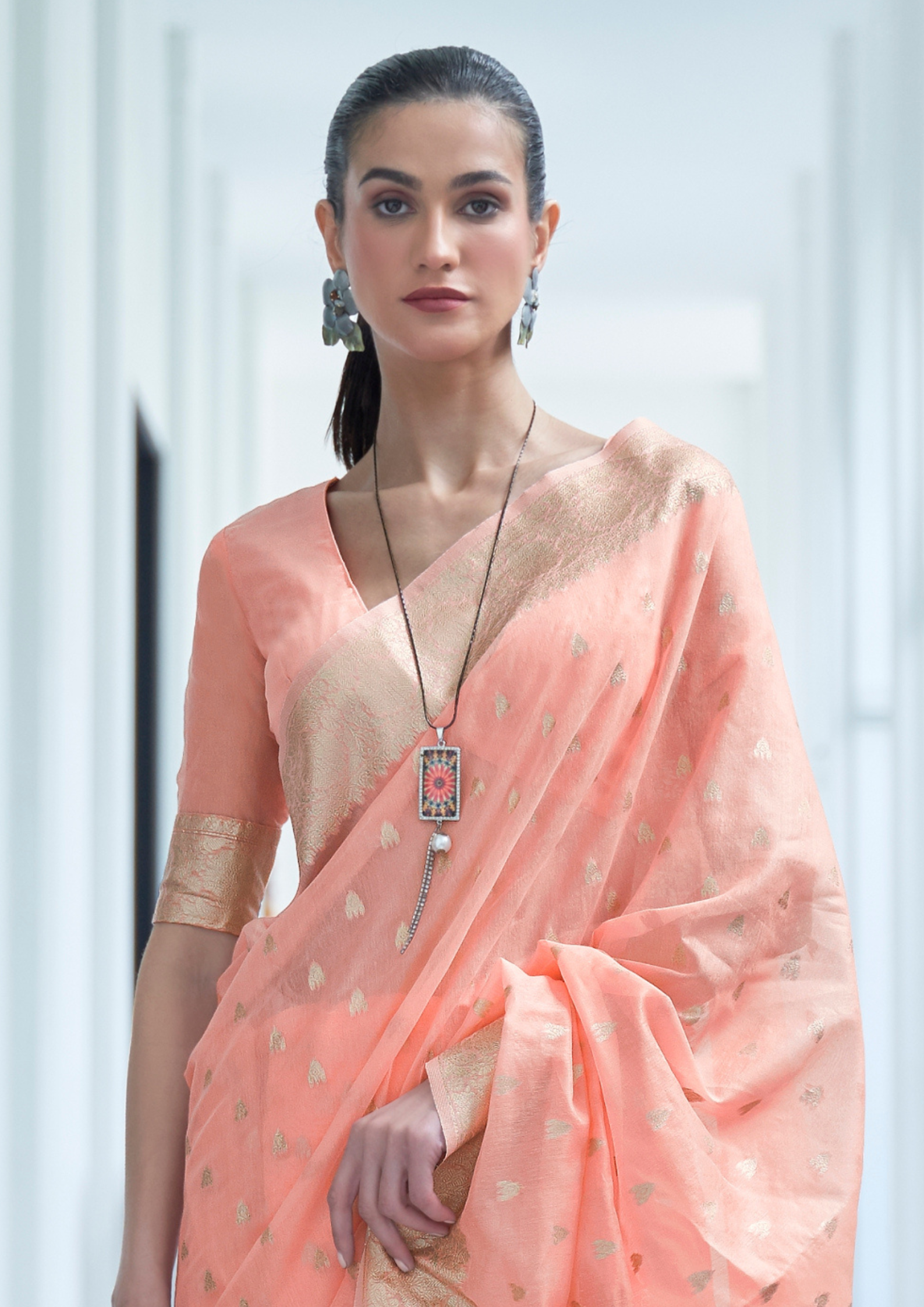 Kanjivaram PEACH MODAL MUKAISH HANDLOOM