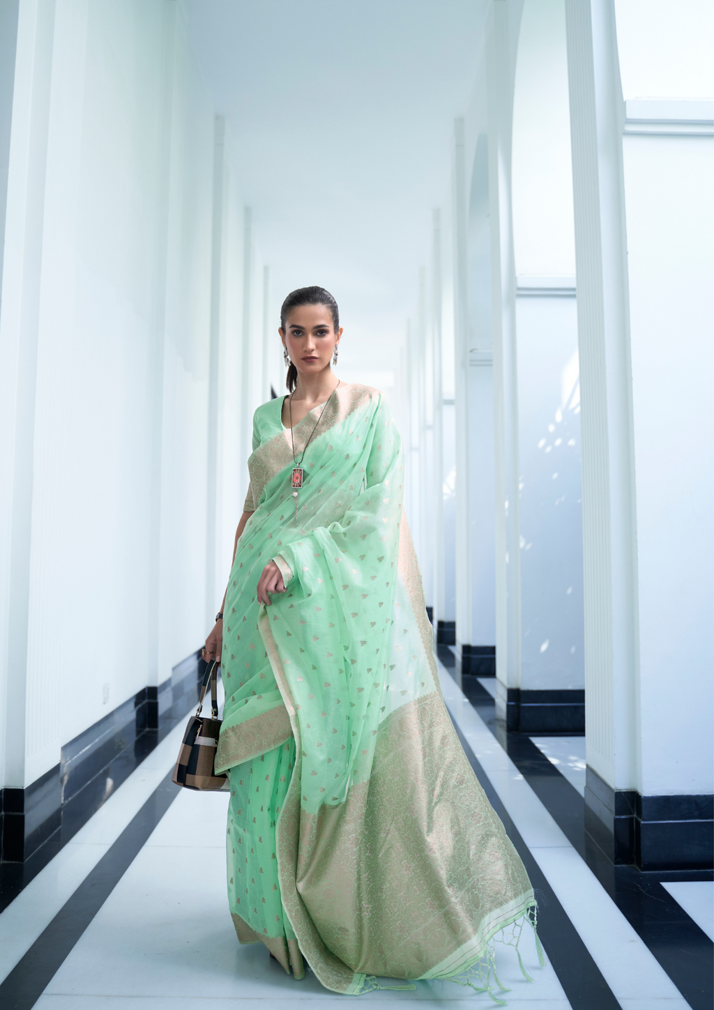 Kanjivaram PASTEL PISTACHIO MODAL MUKAISH HANDLOOM