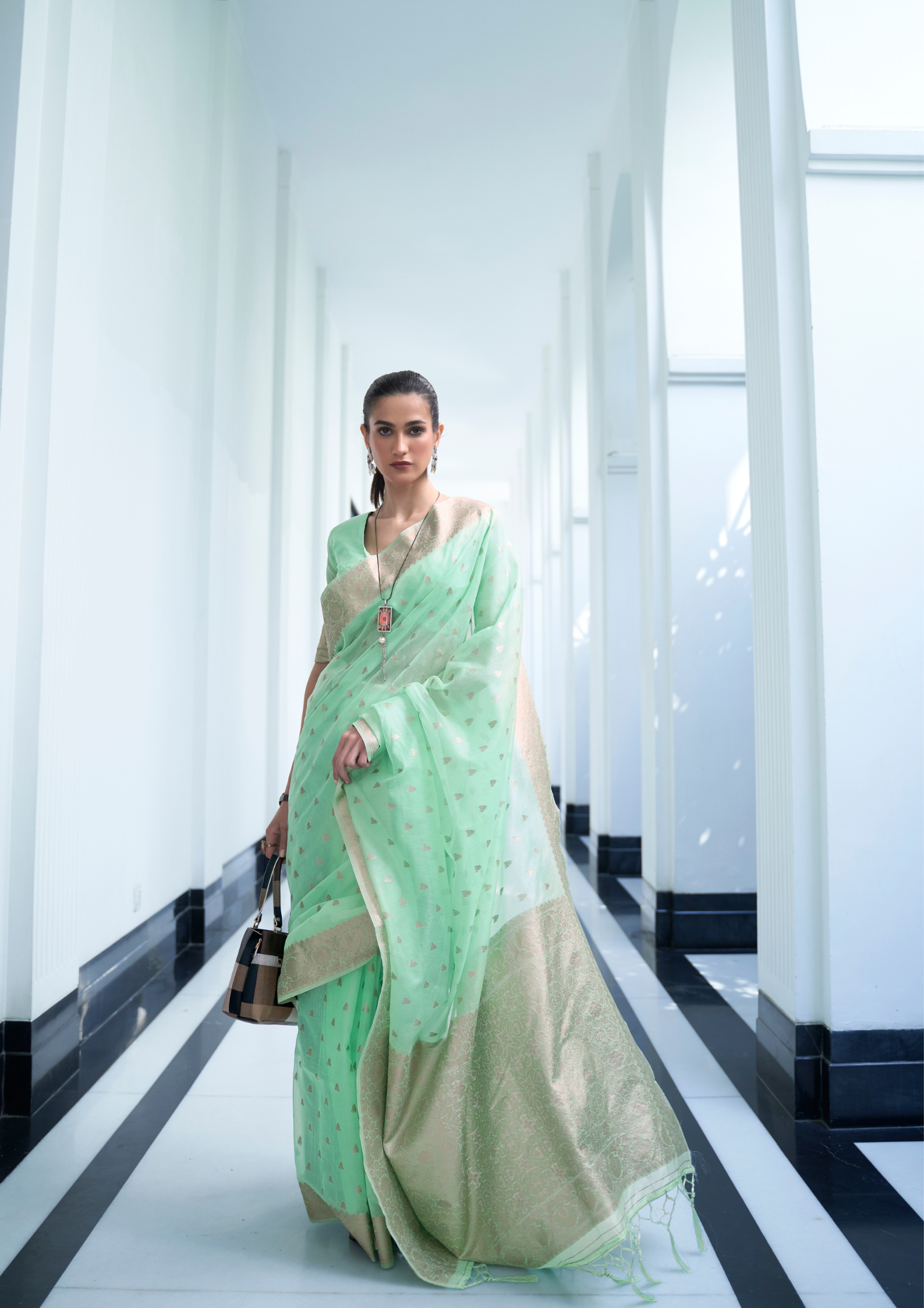 Kanjivaram PASTEL PISTACHIO MODAL MUKAISH HANDLOOM