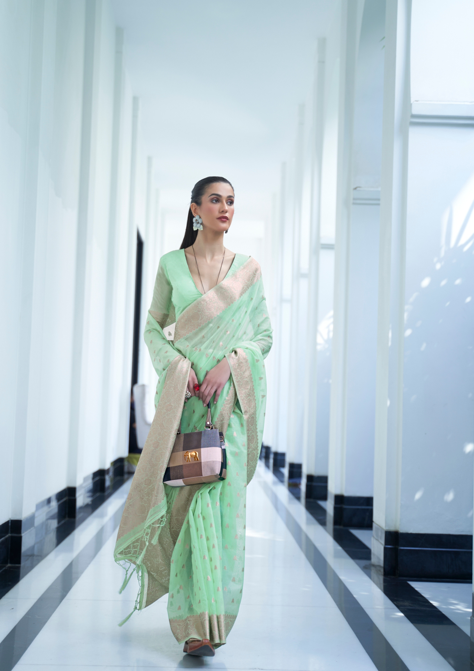 Kanjivaram PASTEL PISTACHIO MODAL MUKAISH HANDLOOM