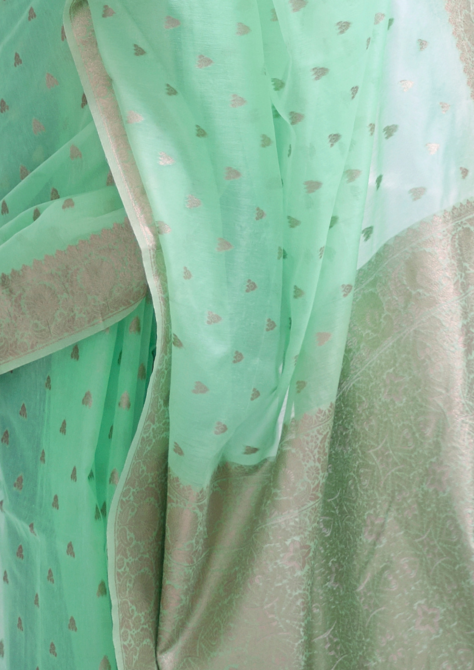 Kanjivaram PASTEL PISTACHIO MODAL MUKAISH HANDLOOM