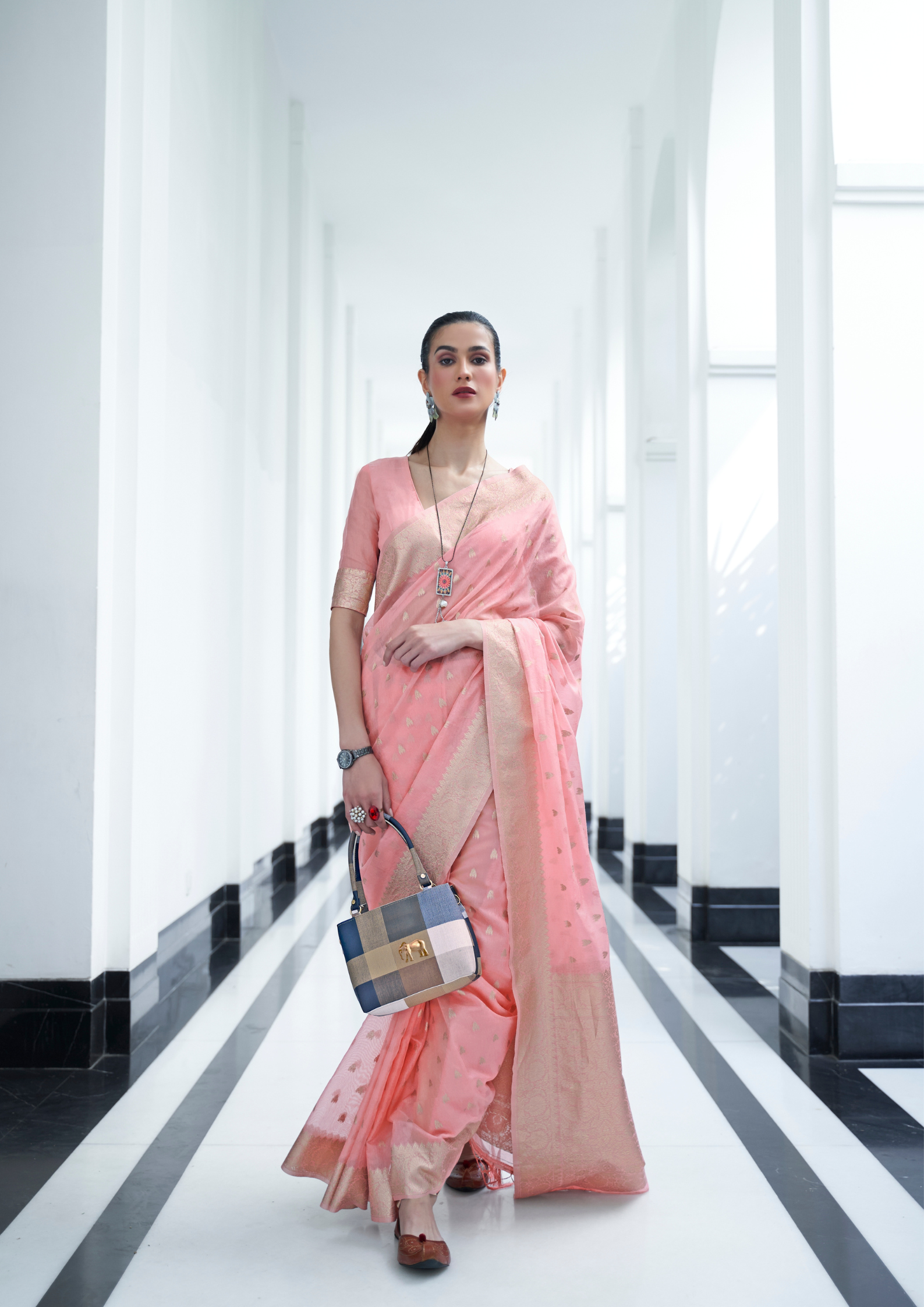 PASTEL ROSE PINK MODAL MUKAISH HANDLOOM