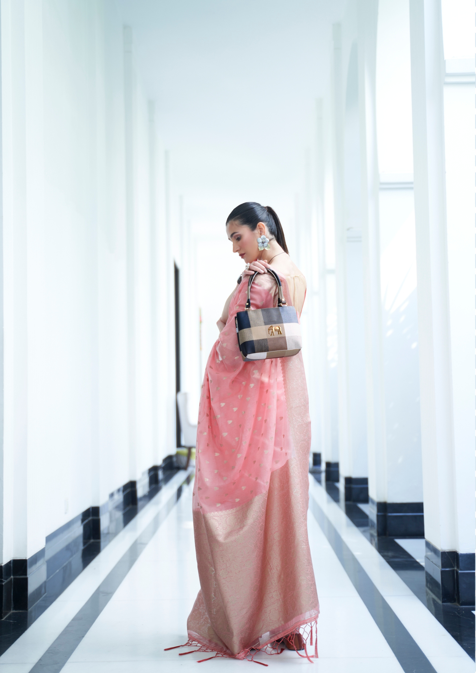 PASTEL ROSE PINK MODAL MUKAISH HANDLOOM