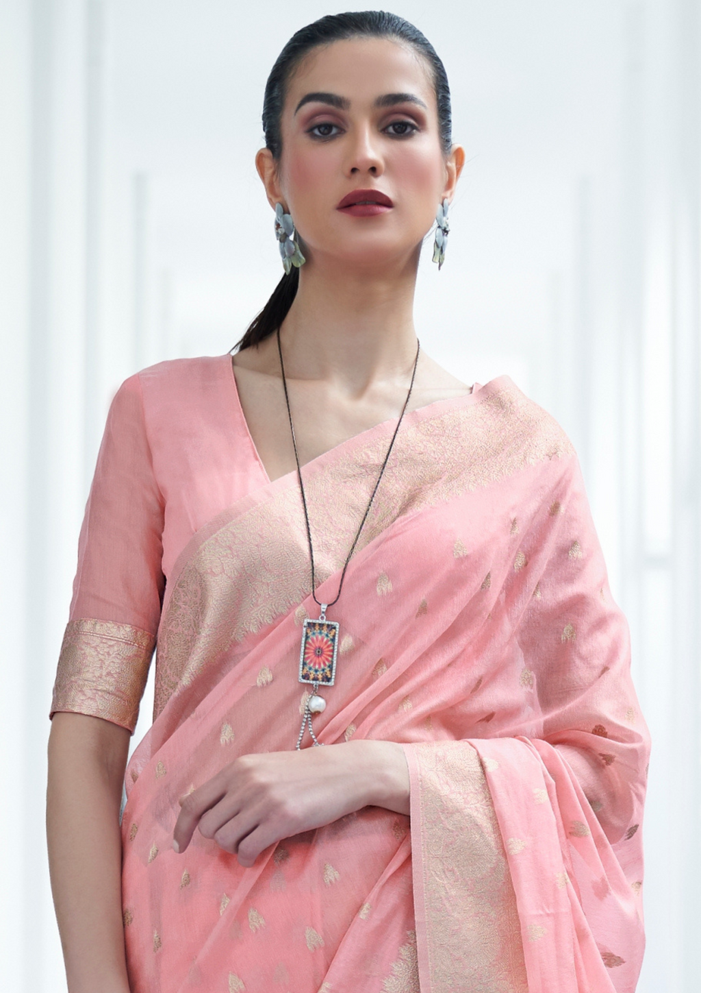 PASTEL ROSE PINK MODAL MUKAISH HANDLOOM