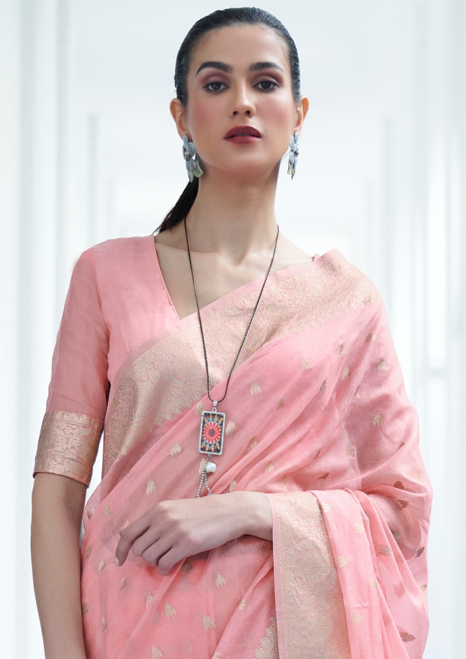 PASTEL ROSE PINK MODAL MUKAISH HANDLOOM